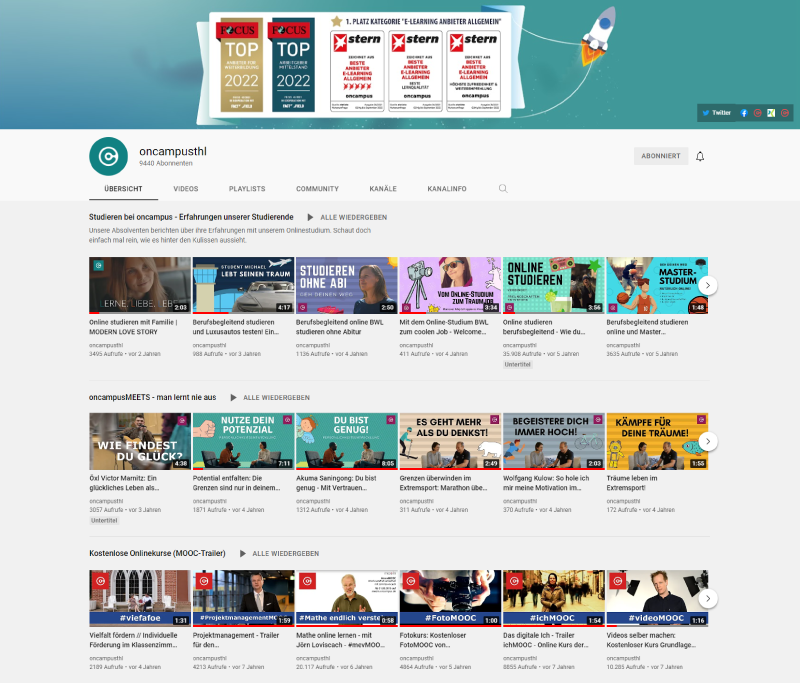 Screenshot des oncampusthl-Youtube-Kanals