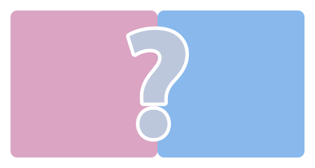 Grafik, die die Farben rosa und hellblau sowie ein Fragezeichen zeigt