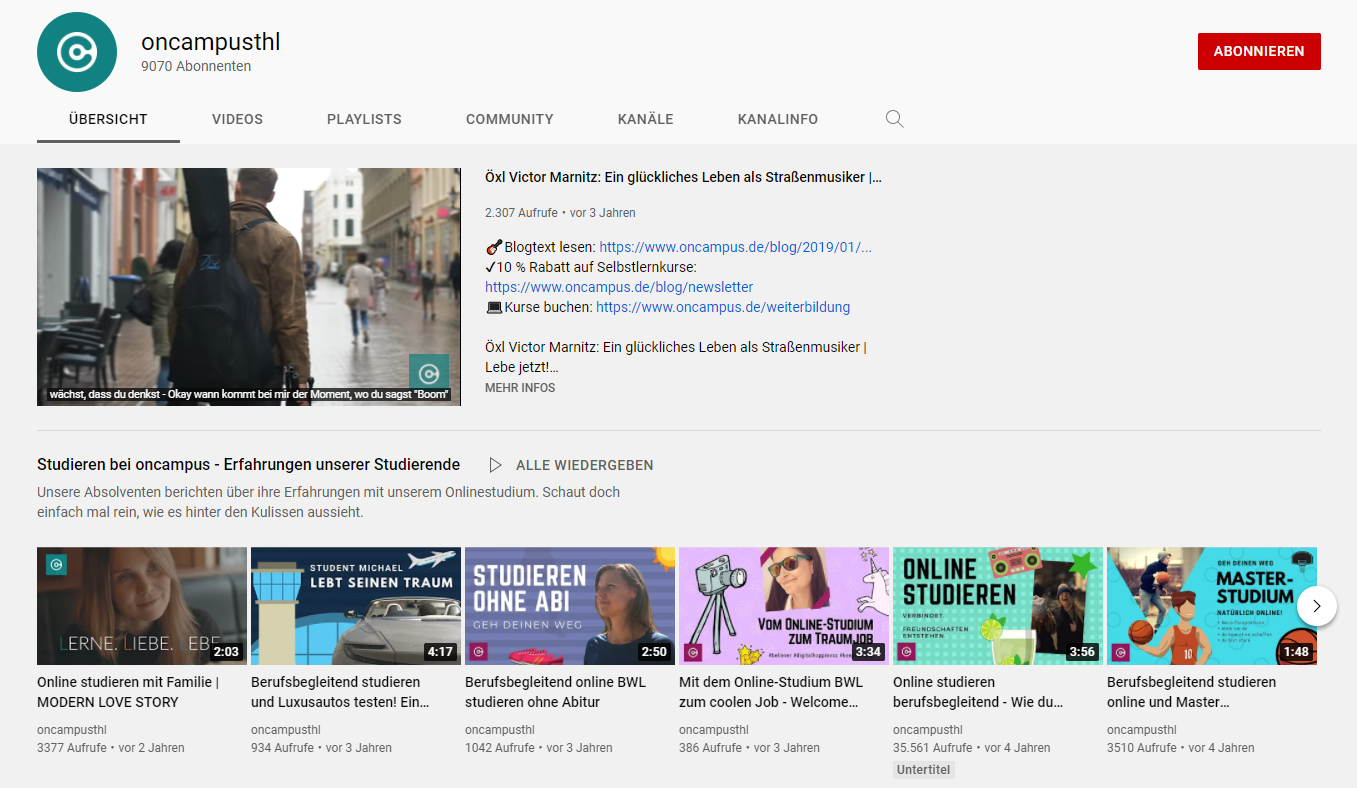 Grafik: Beispielhafte Darstellung eines YouTube Profils